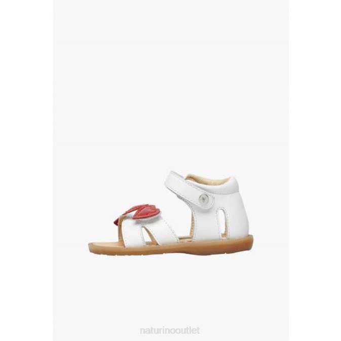 Kids Naturino White-Red BEEME Leather Sandals J6T6240