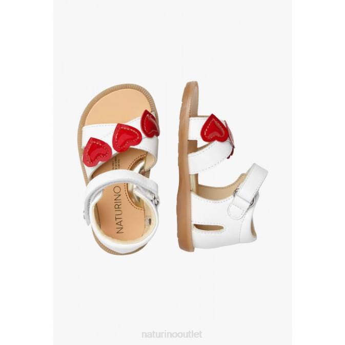 Kids Naturino White-Red BEEME Leather Sandals J6T6240