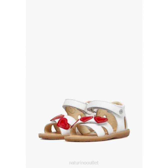 Kids Naturino White-Red BEEME Leather Sandals J6T6240