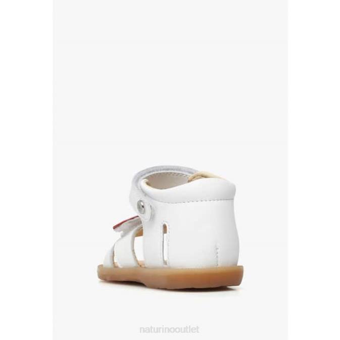 Kids Naturino White-Red BEEME Leather Sandals J6T6240