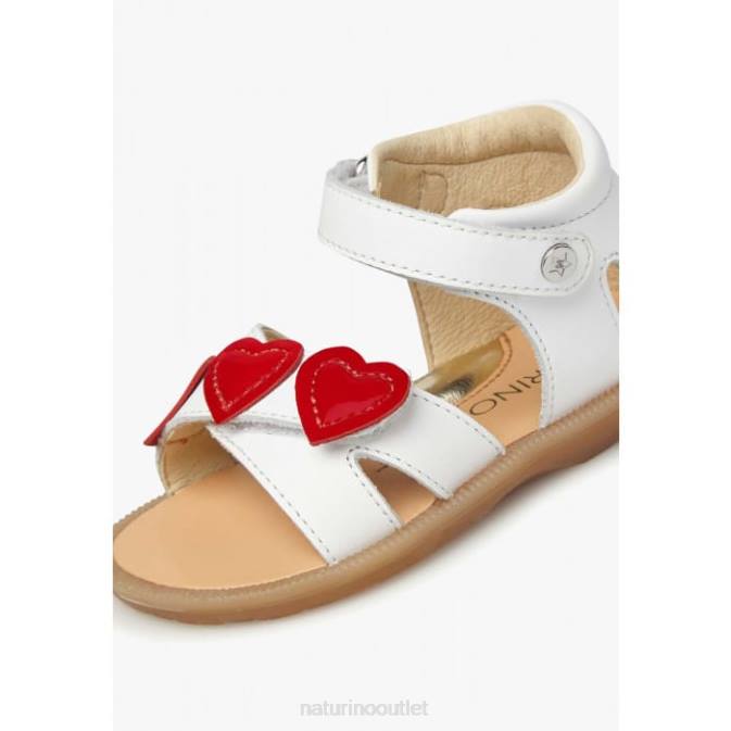 Kids Naturino White-Red BEEME Leather Sandals J6T6240