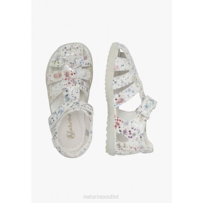 Kids Naturino White SEE Semi-Closed Sandals In Suede J6T6328