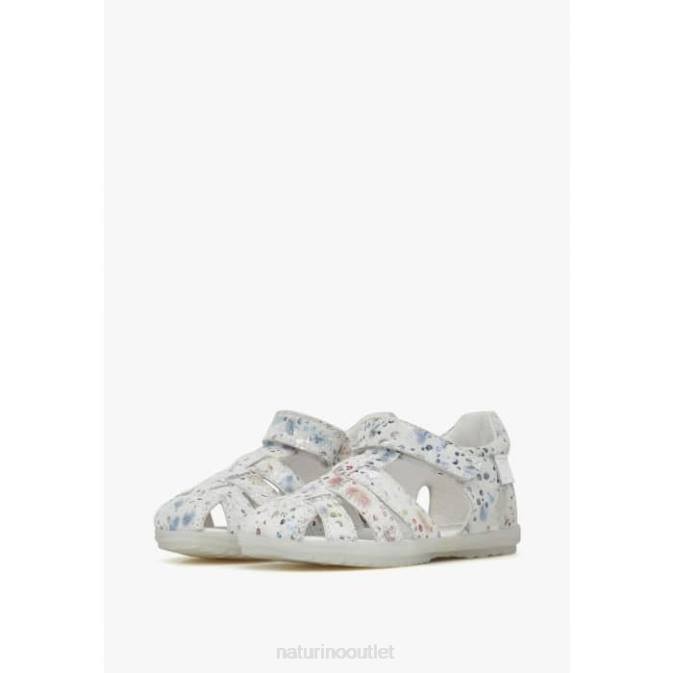 Kids Naturino White SEE Semi-Closed Sandals In Suede J6T6328