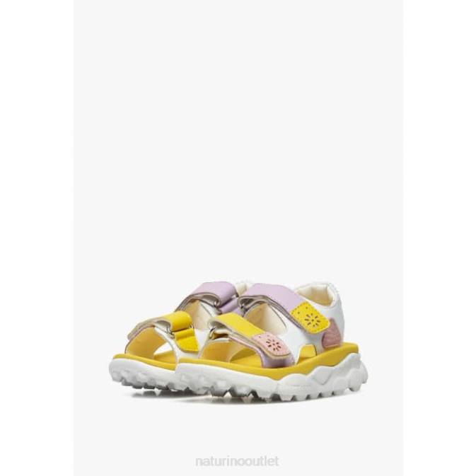 Kids Naturino White-Yellow-Pink GAHO JUNIOR Faux Leather Active Sandals J6T629