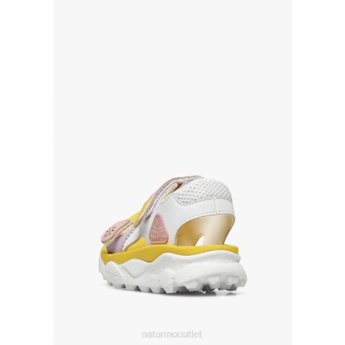 Kids Naturino White-Yellow-Pink GAHO JUNIOR Faux Leather Active Sandals J6T629