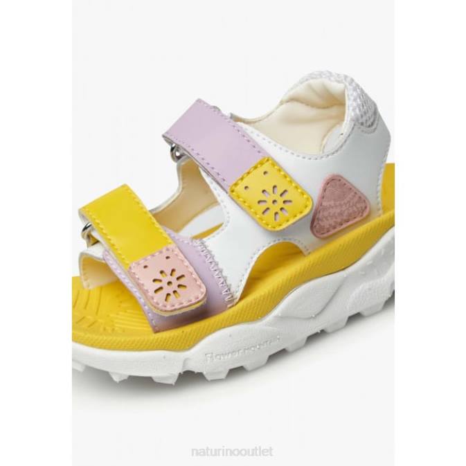 Kids Naturino White-Yellow-Pink GAHO JUNIOR Faux Leather Active Sandals J6T629