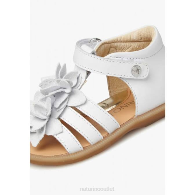 Kids Naturino White ZOEYY Leather Sandals with Applied Flowers J6T6239
