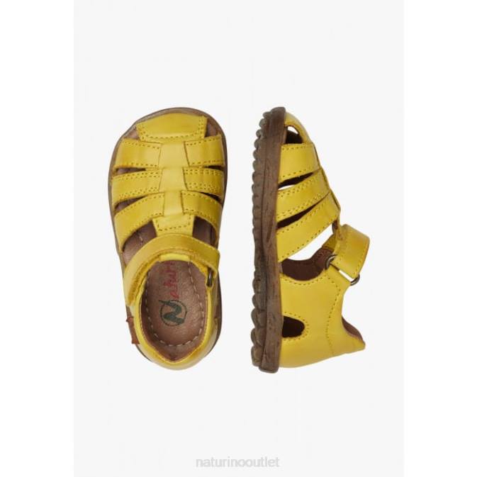 Kids Naturino Yellow SEE Semi-Closed Leather Sandals J6T6353