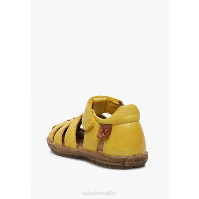 Kids Naturino Yellow SEE Semi-Closed Leather Sandals J6T6353