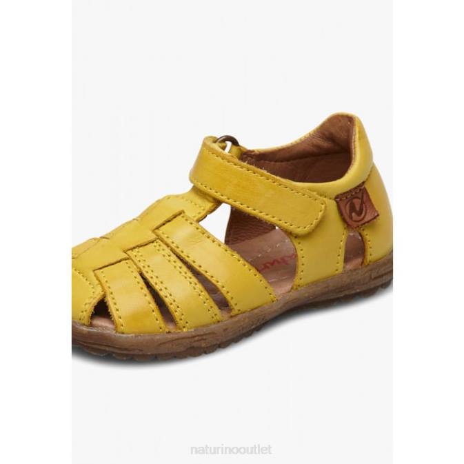 Kids Naturino Yellow SEE Semi-Closed Leather Sandals J6T6353