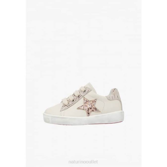 Kids Naturino Beige ANNIE ZIP Leather and Suede Sneakers with Star Patch J6T6484