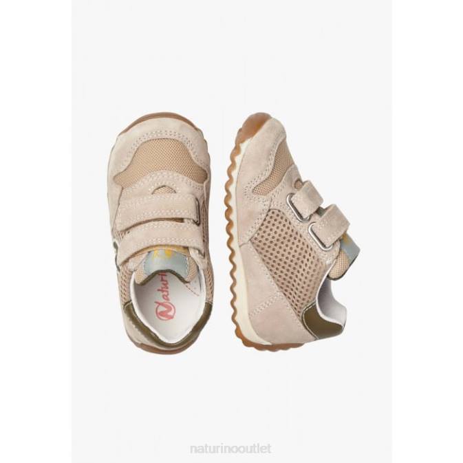 Kids Naturino Beige SAMMY 2 VL. Leather and Fabric Sneakers J6T6422