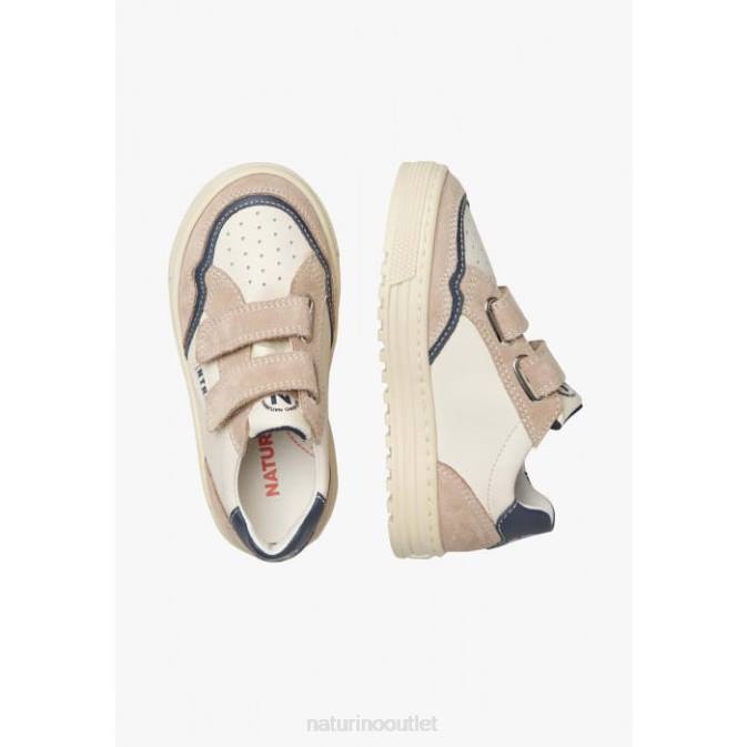 Kids Naturino Beige-White ARITON VL. Leather and Suede Sneakers J6T6495