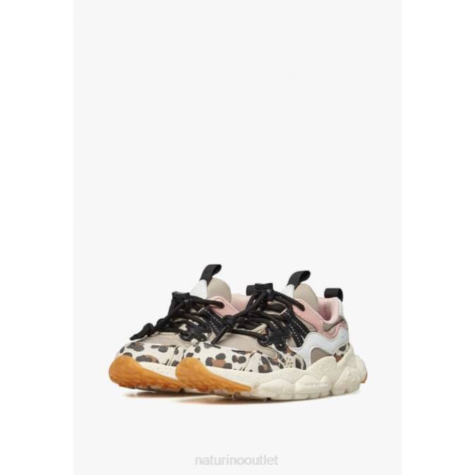 Kids Naturino Beige-White YAMANO 3 JUNIOR. Faux Leather and Technical Fabric Sneakers J6T637