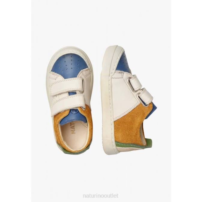 Kids Naturino Blue-Cognac TRAJAN VL Leather and Suede Sneakers J6T6499