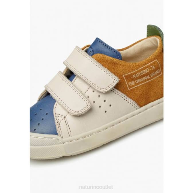 Kids Naturino Blue-Cognac TRAJAN VL Leather and Suede Sneakers J6T6499