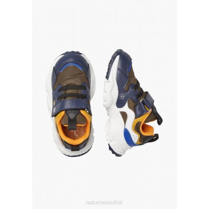 Kids Naturino Blue-Orange YAMANO 3 VL JUNIOR. Faux Leather and Technical Fabric Sneakers J6T642