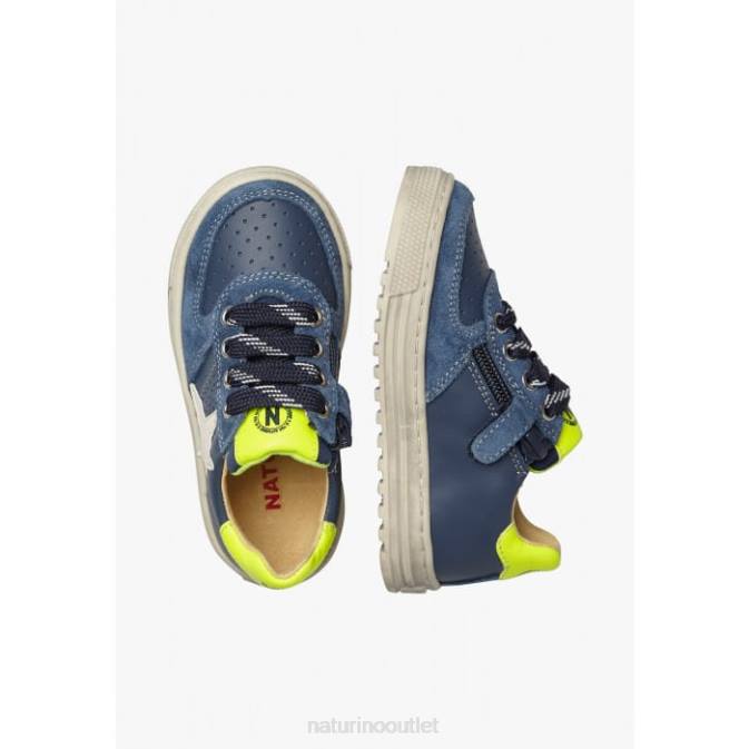 Kids Naturino Blue-Yellow HESS ZIP. Perforated Leather Sneakers with Star J6T6360