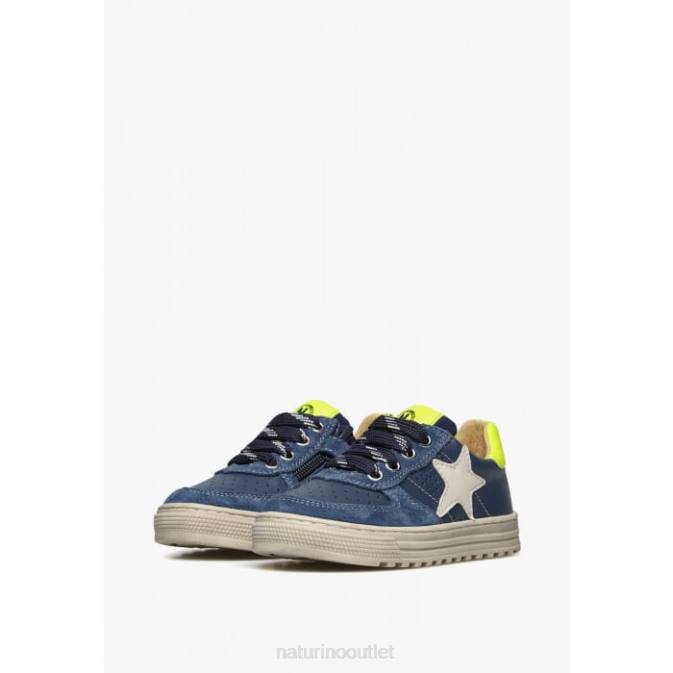 Kids Naturino Blue-Yellow HESS ZIP. Perforated Leather Sneakers with Star J6T6360