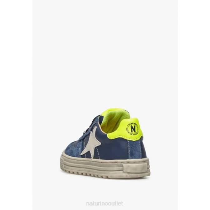 Kids Naturino Blue-Yellow HESS ZIP. Perforated Leather Sneakers with Star J6T6360