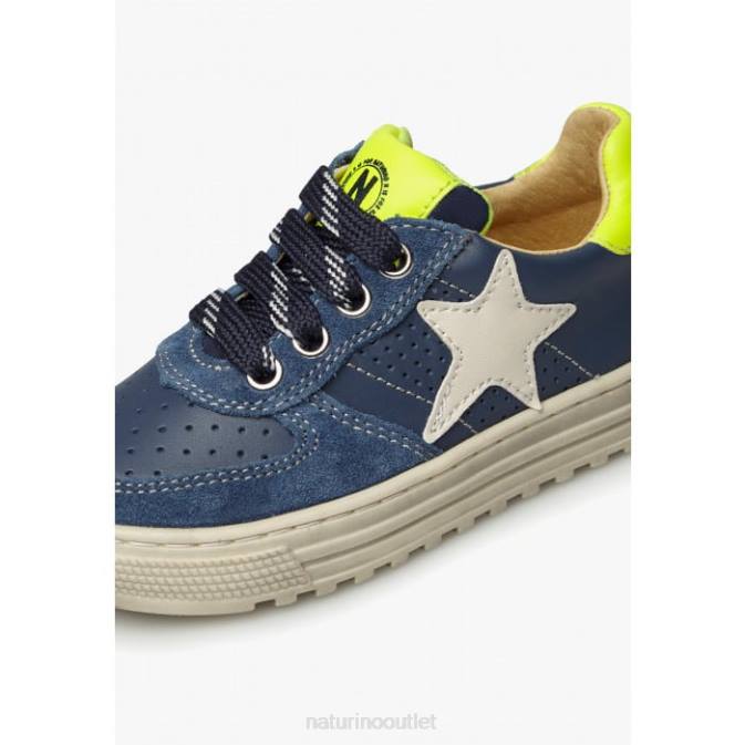 Kids Naturino Blue-Yellow HESS ZIP. Perforated Leather Sneakers with Star J6T6360
