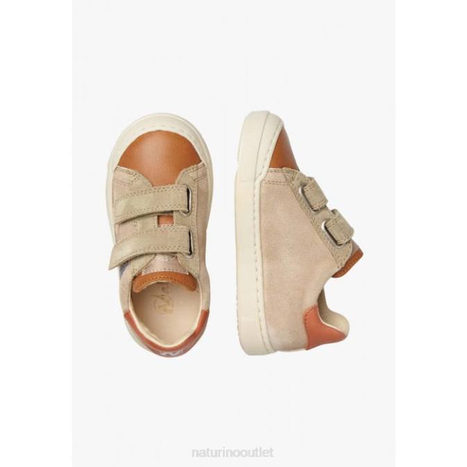 Kids Naturino Brown-Dove Grey CLARENDON VL Leather and Suede Sneakers J6T6455