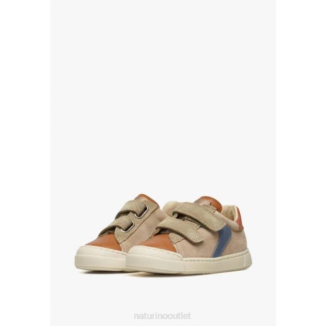 Kids Naturino Brown-Dove Grey CLARENDON VL Leather and Suede Sneakers J6T6455