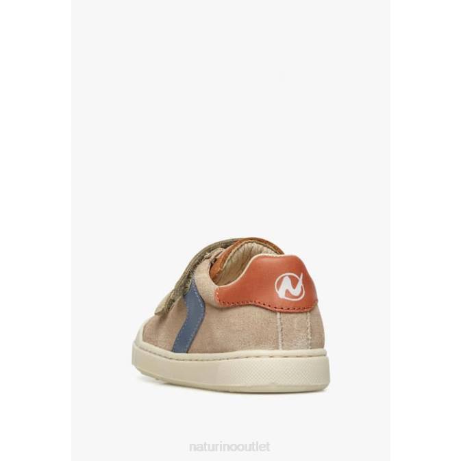 Kids Naturino Brown-Dove Grey CLARENDON VL Leather and Suede Sneakers J6T6455