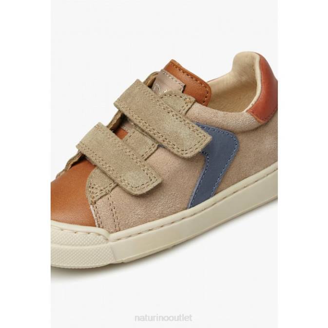 Kids Naturino Brown-Dove Grey CLARENDON VL Leather and Suede Sneakers J6T6455