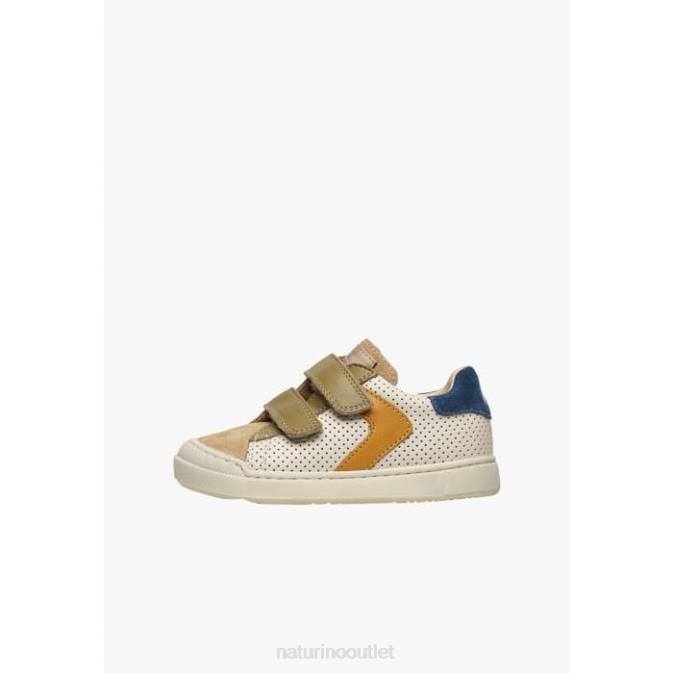 Kids Naturino Cognac-Dark Green CLARENDON VL Perforated Nappa Leather and Suede Sneakers J6T6488