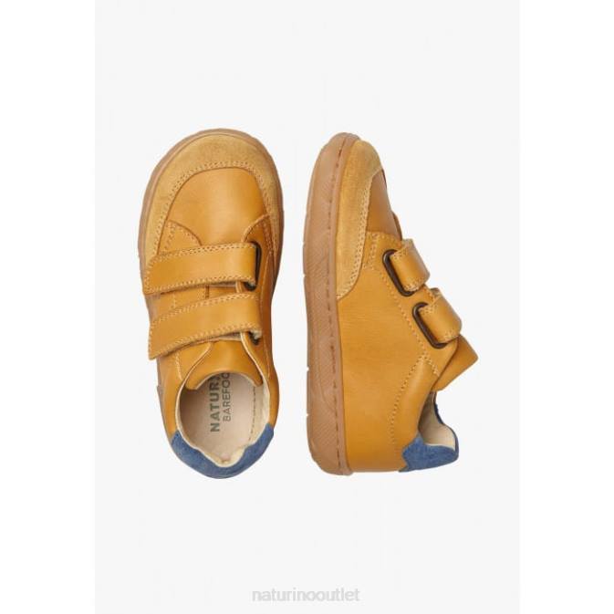 Kids Naturino Cognac KOALITOS Nappa Leather and Suede Sneakers J6T6389