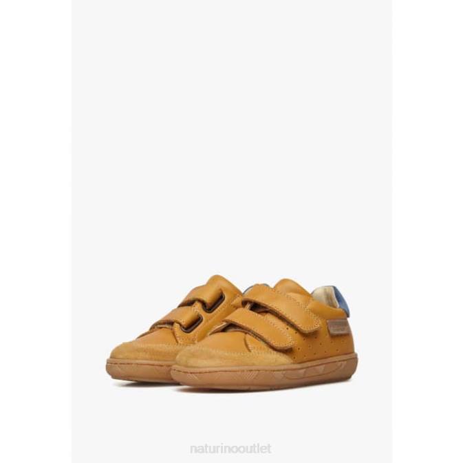 Kids Naturino Cognac KOALITOS Nappa Leather and Suede Sneakers J6T6389