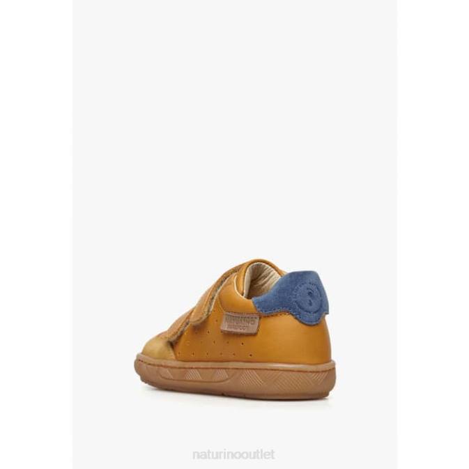 Kids Naturino Cognac KOALITOS Nappa Leather and Suede Sneakers J6T6389