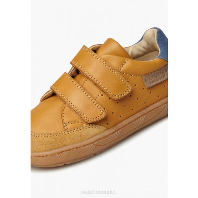 Kids Naturino Cognac KOALITOS Nappa Leather and Suede Sneakers J6T6389