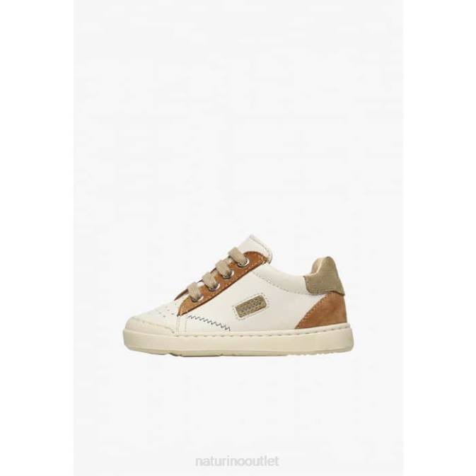 Kids Naturino Cream-Brown FALUK ZIP Leather and Suede Sneakers J6T6424