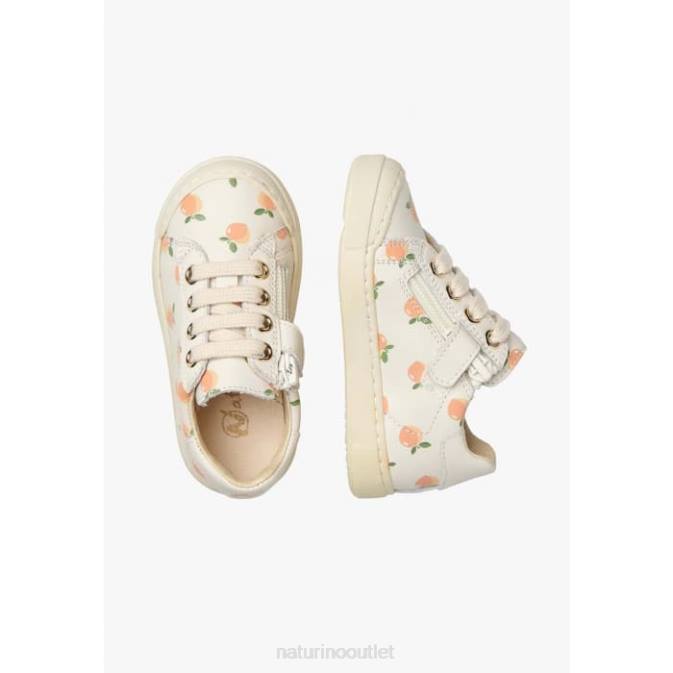 Kids Naturino Cream EINDHOVEN ZIP Apricot Print Leather Sneakers J6T6403