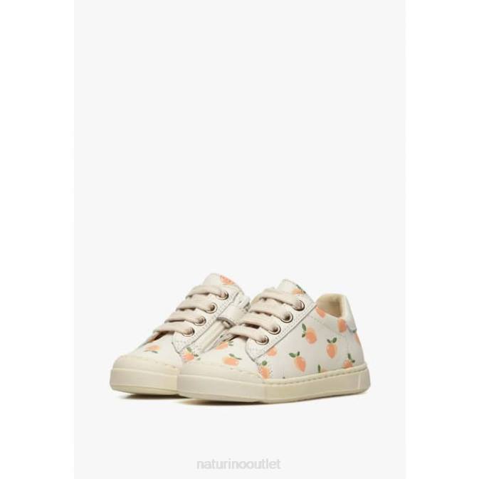 Kids Naturino Cream EINDHOVEN ZIP Apricot Print Leather Sneakers J6T6403
