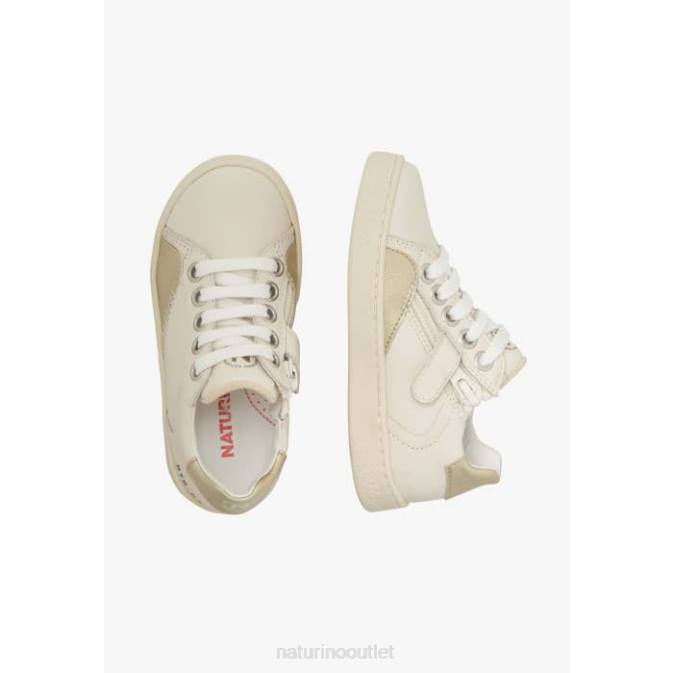 Kids Naturino Cream-Platinum QUAR ZIP. Leather Sneakers J6T6489