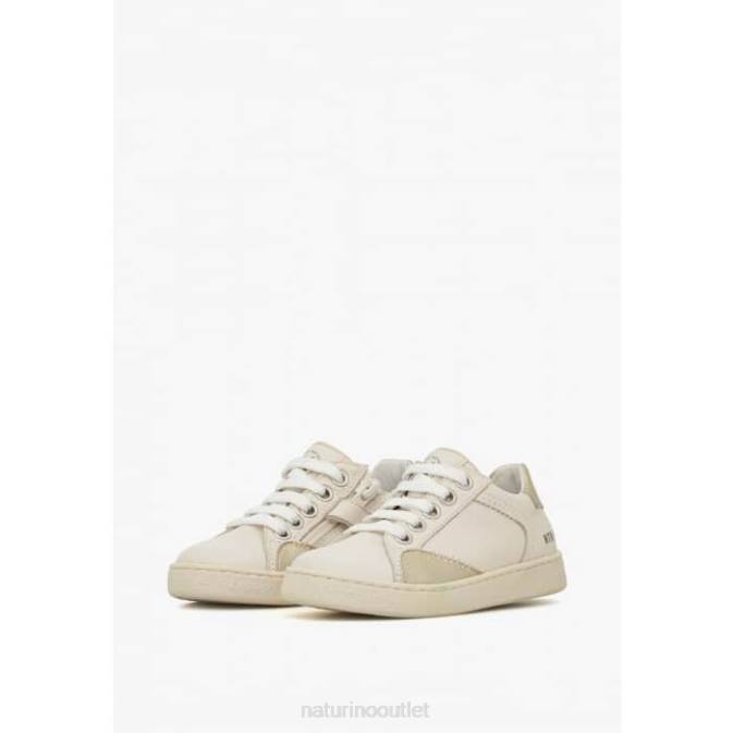 Kids Naturino Cream-Platinum QUAR ZIP. Leather Sneakers J6T6489