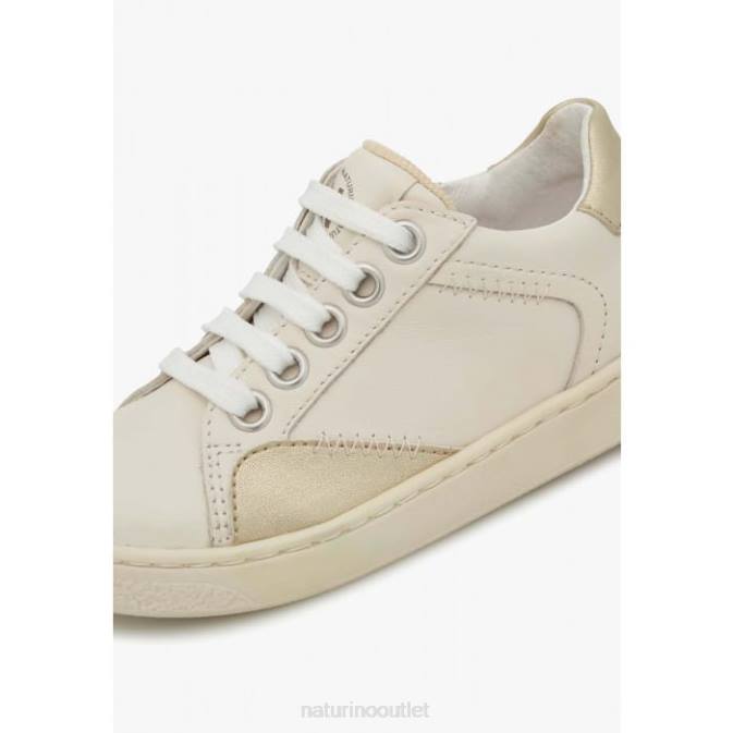 Kids Naturino Cream-Platinum QUAR ZIP. Leather Sneakers J6T6489