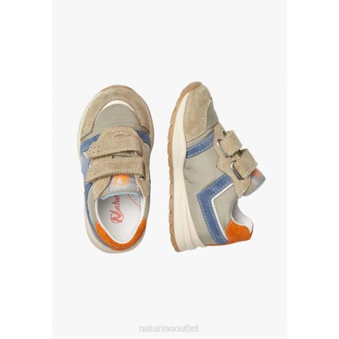 Kids Naturino Dove Grey-Blue EVON VL Suede and Fabric Sneakers J6T6448