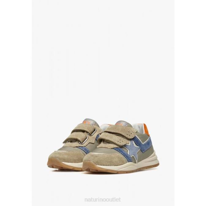 Kids Naturino Dove Grey-Blue EVON VL Suede and Fabric Sneakers J6T6448