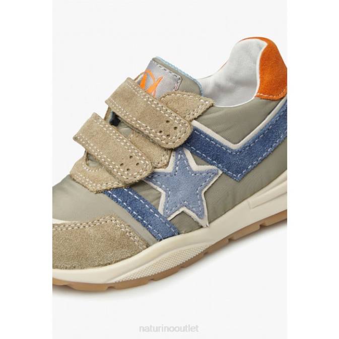 Kids Naturino Dove Grey-Blue EVON VL Suede and Fabric Sneakers J6T6448