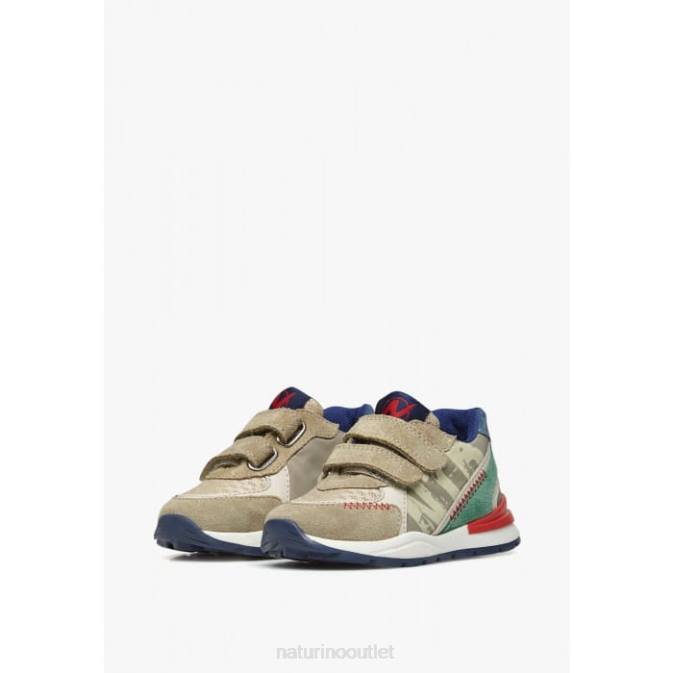 Kids Naturino Dove Grey-Green BLEY VL Suede and Fabric Sneakers J6T6394