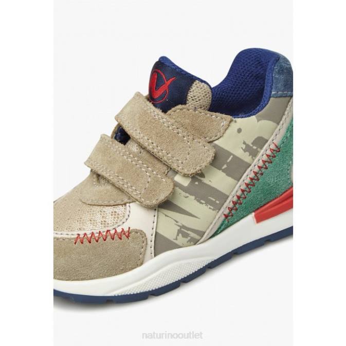 Kids Naturino Dove Grey-Green BLEY VL Suede and Fabric Sneakers J6T6394