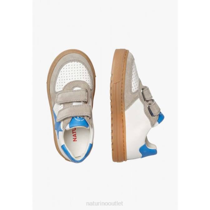 Kids Naturino Dove Grey-Light Blue HESS VL. Leather and Suede Sneakers J6T6384