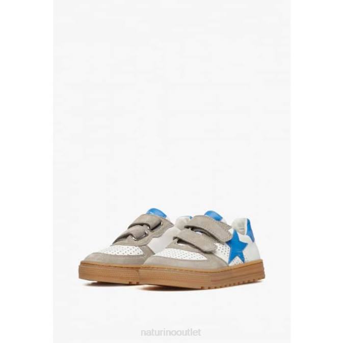 Kids Naturino Dove Grey-Light Blue HESS VL. Leather and Suede Sneakers J6T6384