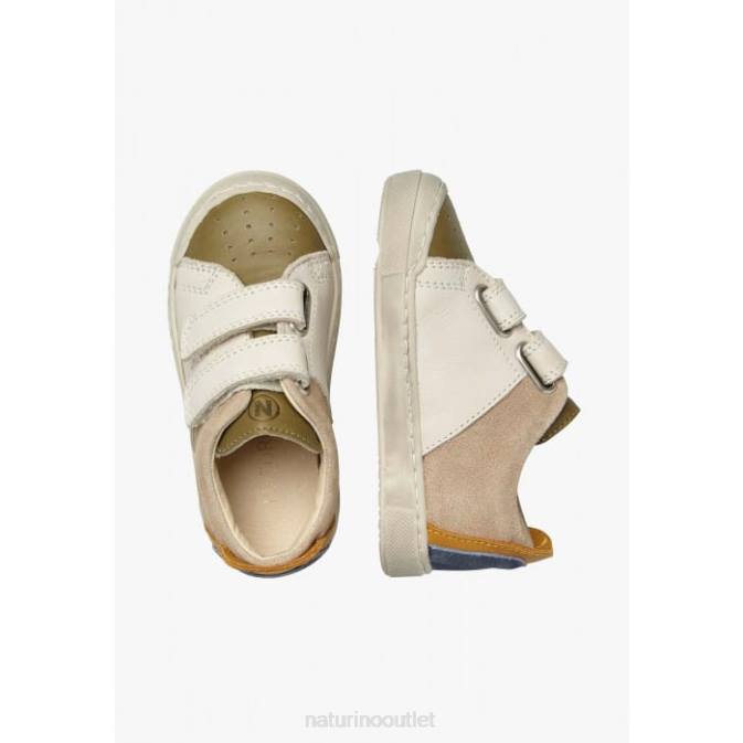 Kids Naturino Dove Grey TRAJAN VL Leather and Suede Sneakers J6T6496