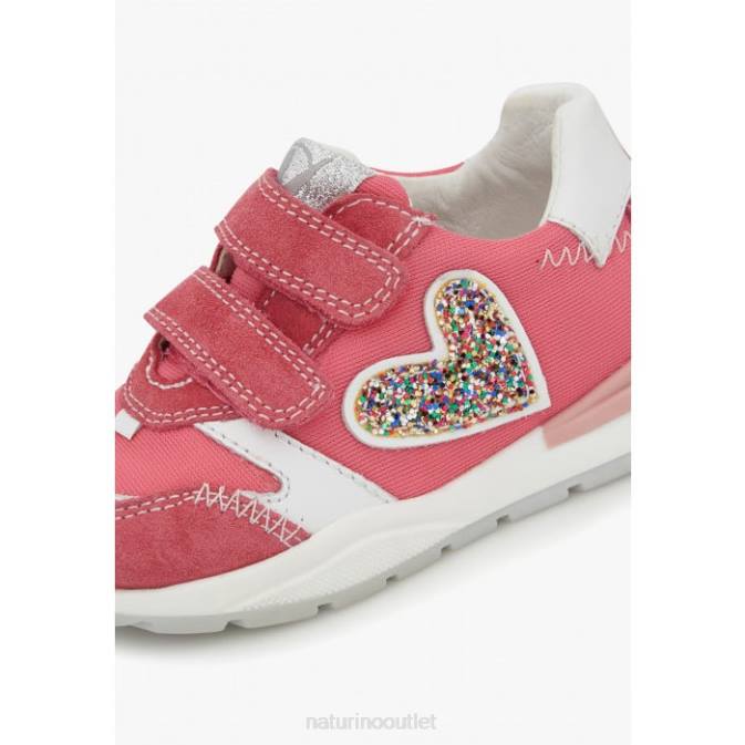 Kids Naturino Fuchsia QUELLY VL Leather and Fabric Sneakers J6T6414