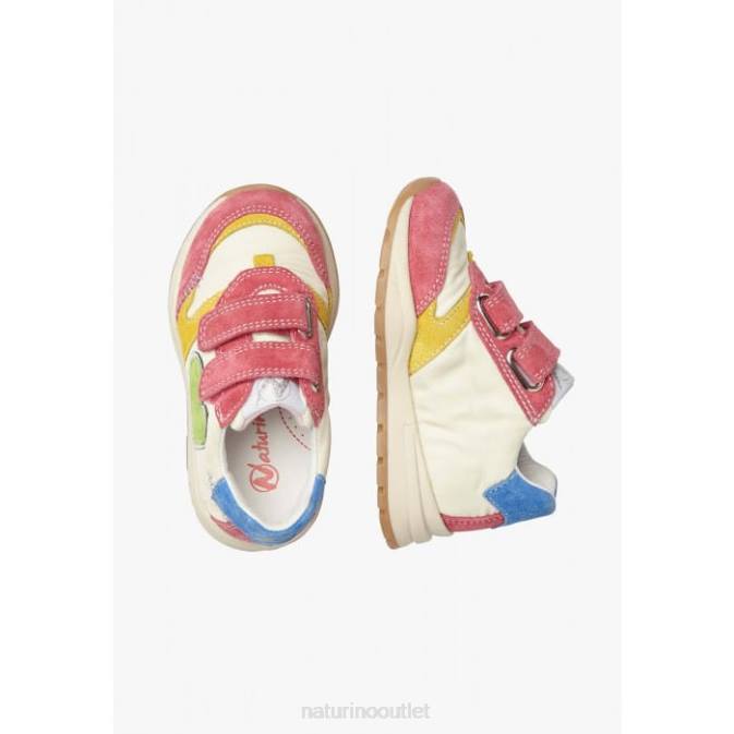 Kids Naturino Fuchsia-White QUELLY VL Suede and Fabric Sneakers J6T6479